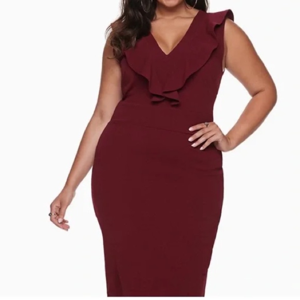 Almost Famous Burgundy Ruffle Open Back Midi Dress